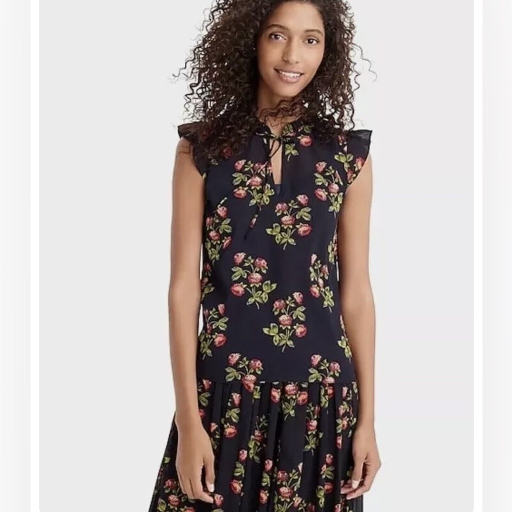J.Crew Petite Point Sur Floral Maxi Skirt In Crinkle Chiffon Blouse